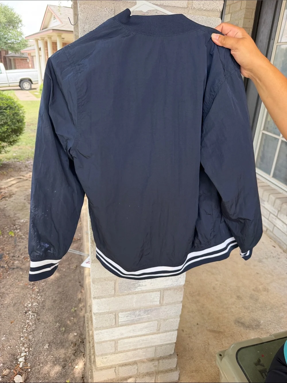 Old Navy Men's Dark Navy Bomber Jacket with Striped Trim